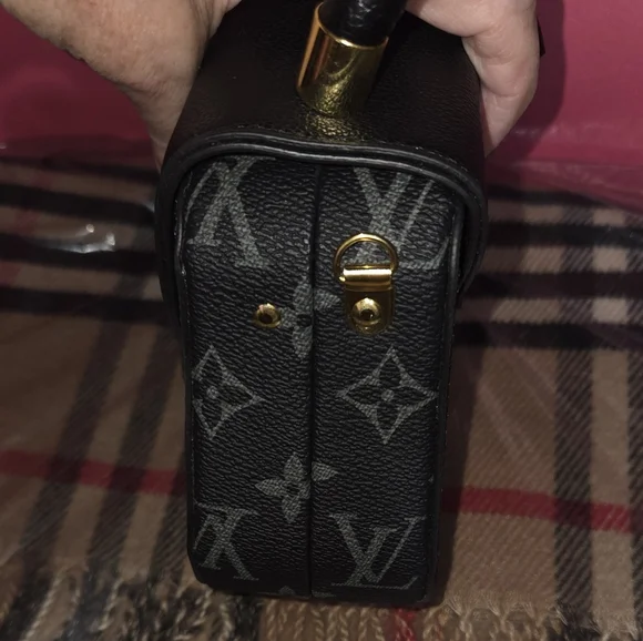 Monogram Pattern Mini Black Top-Handle Bag - Picture 5 of 10